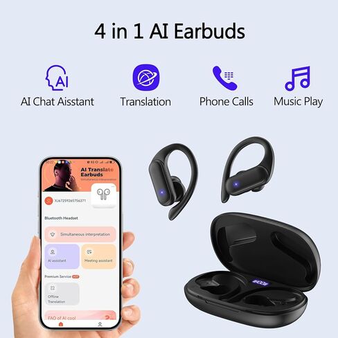AI Translation Earbuds Real Time 147 Languages 48H Playtime Translator Ear Buds Audifonos Traductores Inglés Español Wireless Earphones Bluetooth Headphones for Travel Business Meeting Learning Black in Kuwait