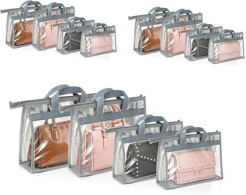 12 Pack Dust Bags for Handbags - 4-Size Set Hanging Purse Organizer for Closet with Zipper and Handle, Clear Purse Storage Organizer for Handbag, Reusable Purse Organizer in Saudi Arabia