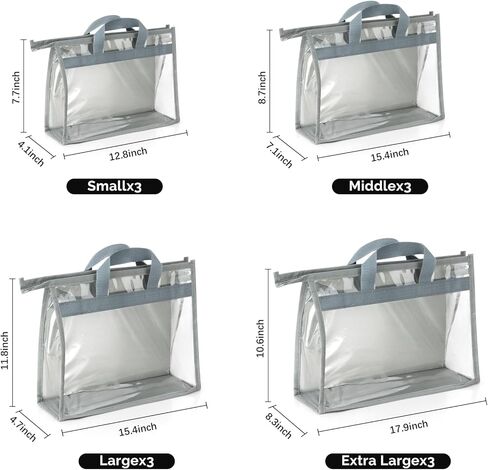 12 Pack Dust Bags for Handbags - 4-Size Set Hanging Purse Organizer for Closet with Zipper and Handle, Clear Purse Storage Organizer for Handbag, Reusable Purse Organizer in Saudi Arabia