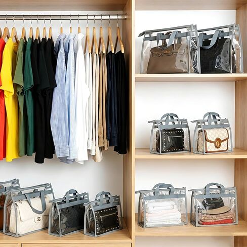 12 Pack Dust Bags for Handbags - 4-Size Set Hanging Purse Organizer for Closet with Zipper and Handle, Clear Purse Storage Organizer for Handbag, Reusable Purse Organizer in Saudi Arabia