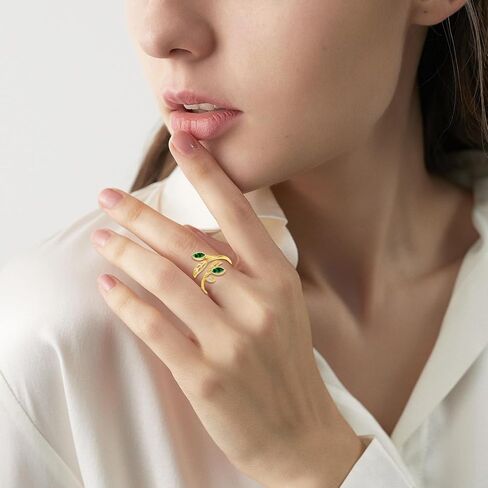 KECHO 14K الذهب خاتم على شكل ورقة شجر الزمرد قابل للتعديل حلقة مفتوحة الأخضر الأحجار الكريمة ملعقة حلقة خواتم الإبهام خمر للنساء in Saudi Arabia