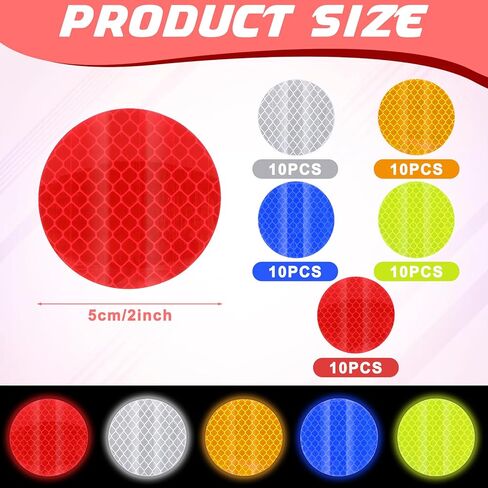 TIESOME 50 Pcs Reflective Stickers, Dot Reflective Tape Sticker, Waterproof Adhesive Reflector Stickers for Vehicle Bicycle Motorcycle, High Night Visibility Safety Warning Dots in Saudi Arabia