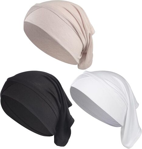 PURFUN 3 Pcs Muslim Inner Hijab Caps Women Solid Color Under Hijab Caps Stretchy Breathable Full Cover Undercap Tube Bonnet in Saudi Arabia