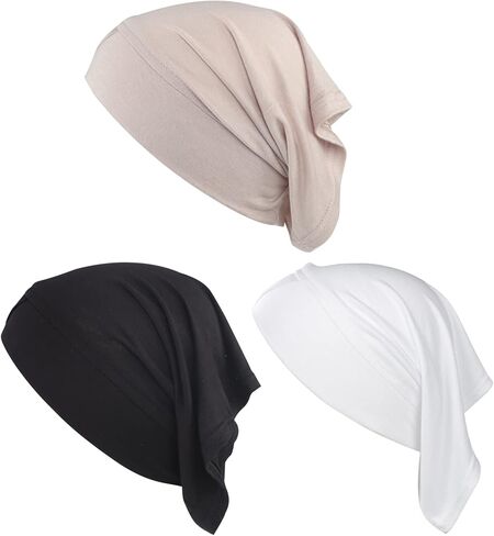 PURFUN 3 Pcs Muslim Inner Hijab Caps Women Solid Color Under Hijab Caps Stretchy Breathable Full Cover Undercap Tube Bonnet in Saudi Arabia