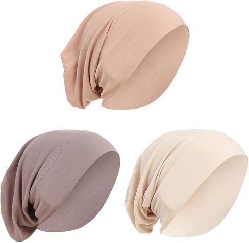 PURFUN 3 Pcs Muslim Inner Hijab Caps Women Solid Color Under Hijab Caps Stretchy Breathable Full Cover Undercap Tube Bonnet in Saudi Arabia