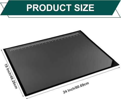 24" x 19" Black Desk Pads Desktop Organizer with Clear Overlay Desk Mat with Metric and English Rulers on Overlay for Office and Home (Ruler) in Kuwait