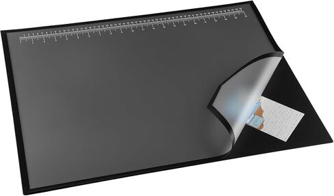 24" x 19" Black Desk Pads Desktop Organizer with Clear Overlay Desk Mat with Metric and English Rulers on Overlay for Office and Home (Ruler) in Kuwait