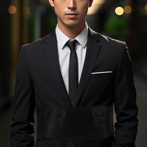 Mikikit Men'S Black Cummerbund for Suit, Tuxedo Waistband Accessory, Classic Solid Color Formalwear for Groomsmen and Evening Events in Saudi Arabia