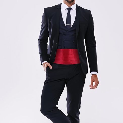 VILLCASE حزام خصر رجالي من الساتان Cummerbund Tuxedo حزام رسمي قابل للتعديل لحفلات الزفاف والحفلات الراقصة والمناسبات الخاصة، لون عنابي خالص in Saudi Arabia