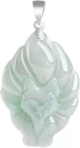 Natural Grade A Jade Jadeite Nine Tailed Fox S925 Silver Clasp Pendant in Saudi Arabia