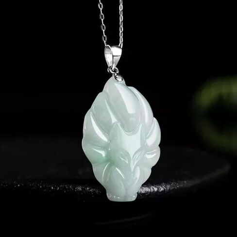 Natural Grade A Jade Jadeite Nine Tailed Fox S925 Silver Clasp Pendant in Saudi Arabia
