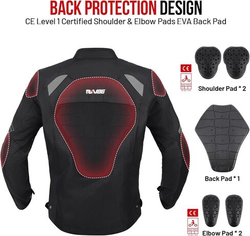 Motorcycle Jacket for Men with CE Armored Mesh Riding Jacket Breathable Motorbike Jacket Hi-viz Adventure Motorcycle Jacket (Black L) in Kuwait