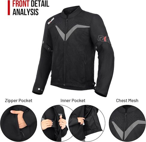 Motorcycle Jacket for Men with CE Armored Mesh Riding Jacket Breathable Motorbike Jacket Hi-viz Adventure Motorcycle Jacket (Black L) in Kuwait