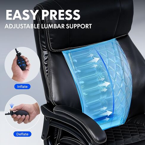 flexispot 500 رطل كرسي مكتب كبير وطويل للأشخاص الثقيلين، كرسي كمبيوتر شديد التحمل بأذرع ثابتة قابلة للتعديل لدعم قطني وقاعدة معدنية، كراسي مكتب للعمل في المنزل والمكتب، جلد، أسود in Kuwait