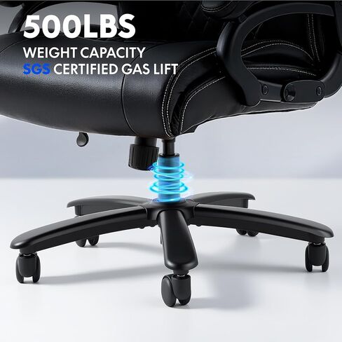 flexispot 500 رطل كرسي مكتب كبير وطويل للأشخاص الثقيلين، كرسي كمبيوتر شديد التحمل بأذرع ثابتة قابلة للتعديل لدعم قطني وقاعدة معدنية، كراسي مكتب للعمل في المنزل والمكتب، جلد، أسود in Kuwait