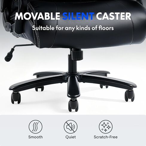 flexispot 500 رطل كرسي مكتب كبير وطويل للأشخاص الثقيلين، كرسي كمبيوتر شديد التحمل بأذرع ثابتة قابلة للتعديل لدعم قطني وقاعدة معدنية، كراسي مكتب للعمل في المنزل والمكتب، جلد، أسود in Kuwait