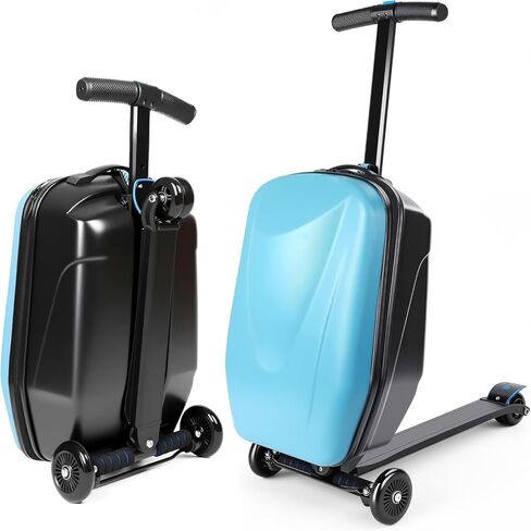 Scooter Suitcase Carry On Hardshell Ride On Suitcase Scooter for Kids Age 4-15, Multifunctional Ride On Lightweight Kids Luggage with Wheels(Black) in Saudi Arabia