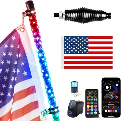 أضواء السوط Uemicip 2 قطعة 4FT دوامة RGB LED ضوء السوط لـ UTV، مع تطبيق قاعدة الربيع وجهاز التحكم عن بعد اللاسلكي RF، مطاردة سياط هوائي مضاء لشاحنة الطرق الوعرة UTV ATV RZR SXS Can-Am Polaris in Kuwait