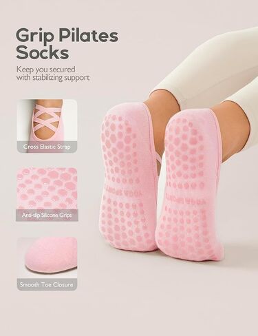 Womens 4 Pairs Pilates Socks with Grips Non Slip Grip Yoga Socks for Barre, Dance, Barefoot, Workout in Saudi Arabia