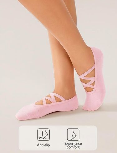 Womens 4 Pairs Pilates Socks with Grips Non Slip Grip Yoga Socks for Barre, Dance, Barefoot, Workout in Saudi Arabia