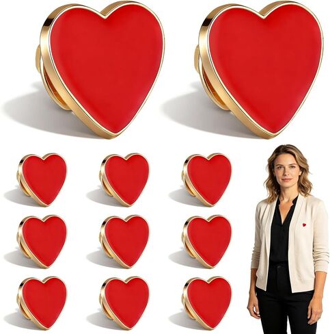 12 Pcs Red Heart Pin Badges, Decorative Heart Brooches for Valentine's Day Party Favors, Clothing Accessories, Collar Pins in Saudi Arabia