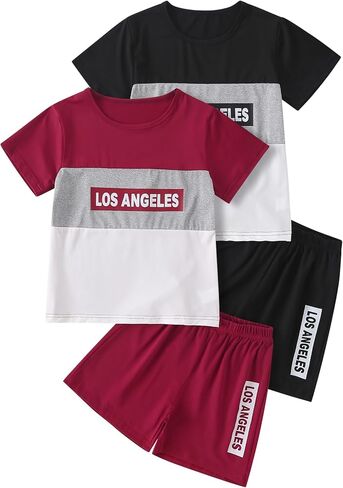 4 Piece Boys Outfits Crew Neck Short Sleeve Shirts Tops and Elastic Waist Shorts with Letter Print Summer Clothes in Saudi Arabia