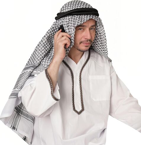 رجل مسلم كوفية الحجاب العربي شماغ التكتيكية الصحراء غطاء الرأس العربية الكوفية وشاح زي الملحقات in Kuwait