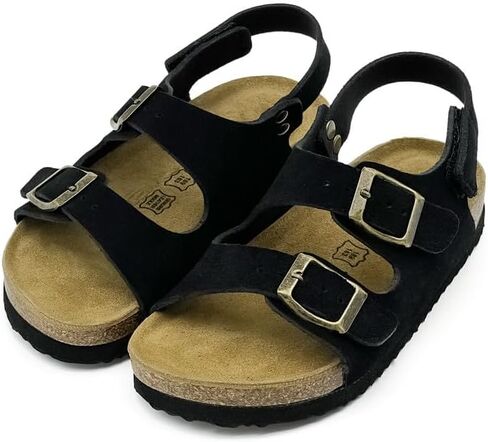 Kids Sandals for Girls Boys Hiking Athletic Cork Footbed Adjustable Strap Toddler Casual Slides Arch Support Sandals Open Toes Flat Black in Saudi Arabia