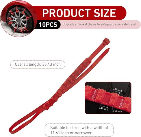 10 PCS Car Tire Snow Chains, Adjustable Serrated Zip Tire Snow Straps, Emergency Non-slip Cadenas Para Llantas Para Nieve, Universal for Most Cars (Red) in Saudi Arabia