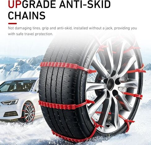 10 PCS Car Tire Snow Chains, Adjustable Serrated Zip Tire Snow Straps, Emergency Non-slip Cadenas Para Llantas Para Nieve, Universal for Most Cars (Red) in Saudi Arabia