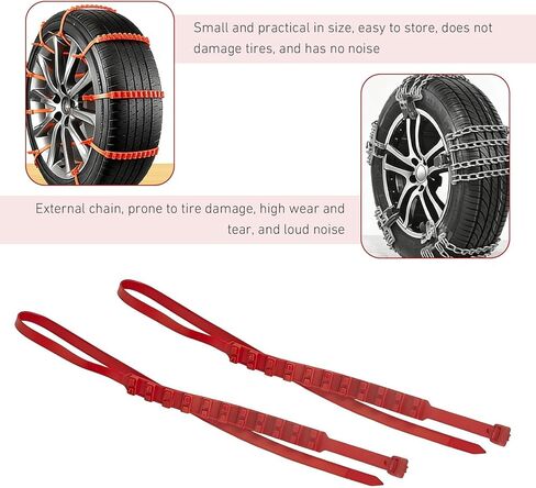 10 PCS Car Tire Snow Chains, Adjustable Serrated Zip Tire Snow Straps, Emergency Non-slip Cadenas Para Llantas Para Nieve, Universal for Most Cars (Red) in Saudi Arabia