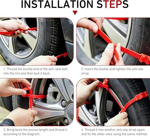 10 PCS Car Tire Snow Chains, Adjustable Serrated Zip Tire Snow Straps, Emergency Non-slip Cadenas Para Llantas Para Nieve, Universal for Most Cars (Red) in Saudi Arabia