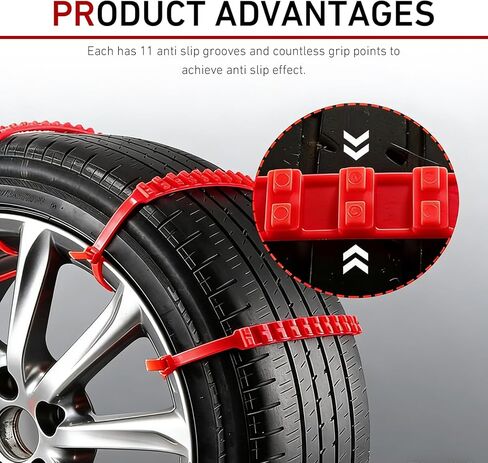 10 PCS Car Tire Snow Chains, Adjustable Serrated Zip Tire Snow Straps, Emergency Non-slip Cadenas Para Llantas Para Nieve, Universal for Most Cars (Red) in Saudi Arabia