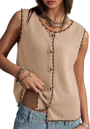 Dokotoo Vest Tops for Women 2026 Button Up Color Block Casual Sweater Vests Trendy Spring Summer Tops in Saudi Arabia