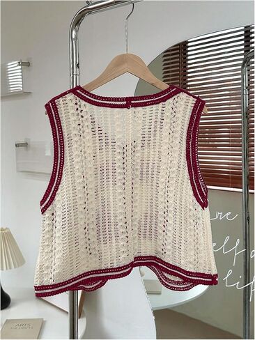 GORGLITTER Women's Embroidered Floral Crochet Vest Button Crop Summer Cowgirl Western Top Rodeo Country Concert Outfits Burgundy Floral Small in Saudi Arabia
