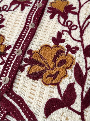 GORGLITTER Women's Embroidered Floral Crochet Vest Button Crop Summer Cowgirl Western Top Rodeo Country Concert Outfits Burgundy Floral Small in Saudi Arabia
