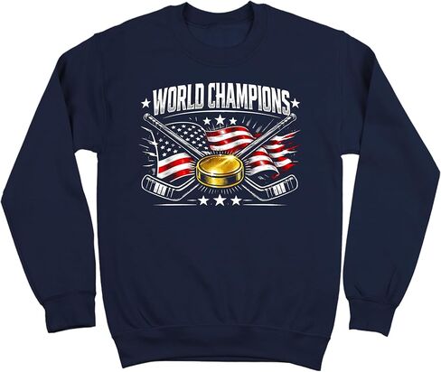 USA World Champions Fleece – Patriotic Hockey Sweatshirt – Gold Puck American Flag Graphic Top - Sweatshirt in Kuwait