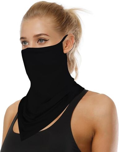 YAYOUREL الصلبة الأسود الرقبة قناع الوجه يغطي عصابات للرجال النساء الصيف الأشعة فوق البنفسجية الوجه وشاح قناع غطاء الأذن حلقة ثقب مثلث قناع الوجه أغطية الرأس لصيد الأسماك الجري ركوب الدراجات المشي لمسافات طويلة in Kuwait