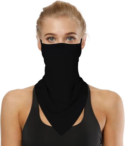 YAYOUREL الصلبة الأسود الرقبة قناع الوجه يغطي عصابات للرجال النساء الصيف الأشعة فوق البنفسجية الوجه وشاح قناع غطاء الأذن حلقة ثقب مثلث قناع الوجه أغطية الرأس لصيد الأسماك الجري ركوب الدراجات المشي لمسافات طويلة in Kuwait