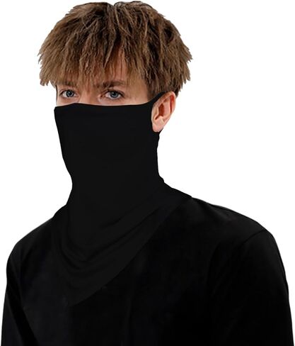 YAYOUREL الصلبة الأسود الرقبة قناع الوجه يغطي عصابات للرجال النساء الصيف الأشعة فوق البنفسجية الوجه وشاح قناع غطاء الأذن حلقة ثقب مثلث قناع الوجه أغطية الرأس لصيد الأسماك الجري ركوب الدراجات المشي لمسافات طويلة in Kuwait