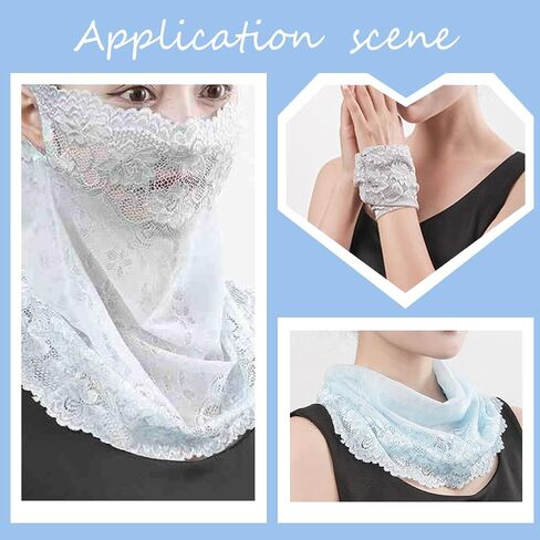 2Pcs Lace Sun Protective Face Cover Women Mesh UV Sun Protection Mask Lightweight Breathable Face Bandana Scarf Neck Gaiter for Summer Outdoor Activities Cycling Running Driving in Kuwait