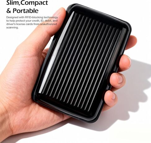 حامل بطاقات الائتمان، محفظة بطاقات معدنية بخاصية حجب تحديد الهوية بموجات الراديو، حافظة بطاقات عمل للنساء والرجال، أسود in Kuwait