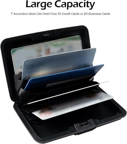 حامل بطاقات الائتمان، محفظة بطاقات معدنية بخاصية حجب تحديد الهوية بموجات الراديو، حافظة بطاقات عمل للنساء والرجال، أسود in Kuwait