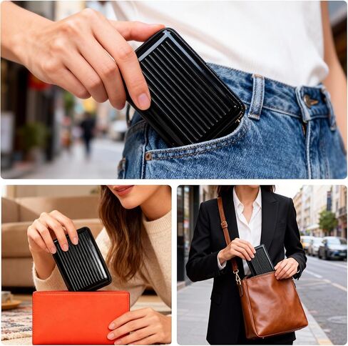 حامل بطاقات الائتمان، محفظة بطاقات معدنية بخاصية حجب تحديد الهوية بموجات الراديو، حافظة بطاقات عمل للنساء والرجال، أسود in Kuwait