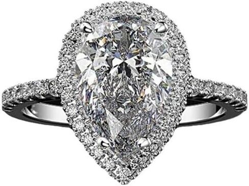 GUIDECUN خاتم خطوبة سوليتير مكعب على شكل كمثرى 4 قيراط من الذهب الأبيض عيار 18 قيراط، خاتم دمعة ممتاز للنساء (مقاس أمريكي 6) in Kuwait