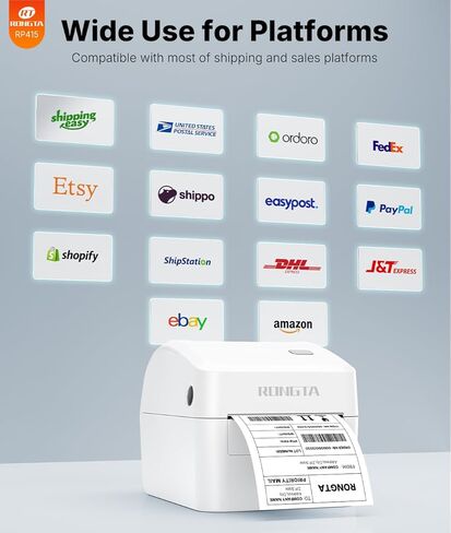Rongta Bluetooth Thermal Shipping Label Printer, Wireless 4x6 Label Sticker Printer for Shipping Packages, Support Android, iPhone, Widely Used for Amazon, Ebay, Shopify, Etsy, UPS, White in Saudi Arabia