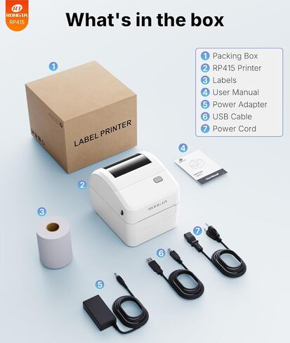 Rongta Bluetooth Thermal Shipping Label Printer, Wireless 4x6 Label Sticker Printer for Shipping Packages, Support Android, iPhone, Widely Used for Amazon, Ebay, Shopify, Etsy, UPS, White in Saudi Arabia