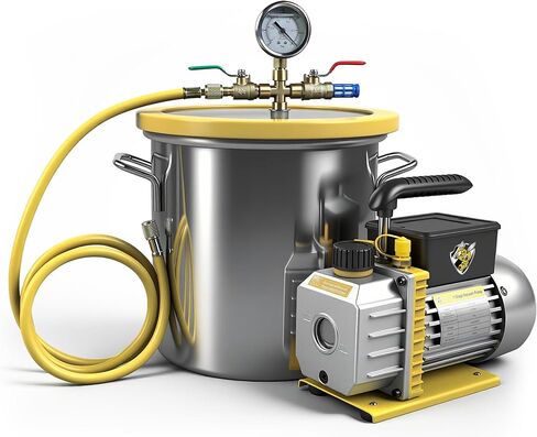 YELLOW JACKET غرفة تفريغ سعة 3 جالون مع طقم مضخة، مضخة تفريغ 3.5 CFM مع غرفة من الفولاذ المقاوم للصدأ، طقم غرفة تفريغ الغاز مع غطاء زجاجي مقسّى، زيت، خرطوم 4.92 قدم، من أجل تفريغ السيليكون الراتنجي in Saudi Arabia