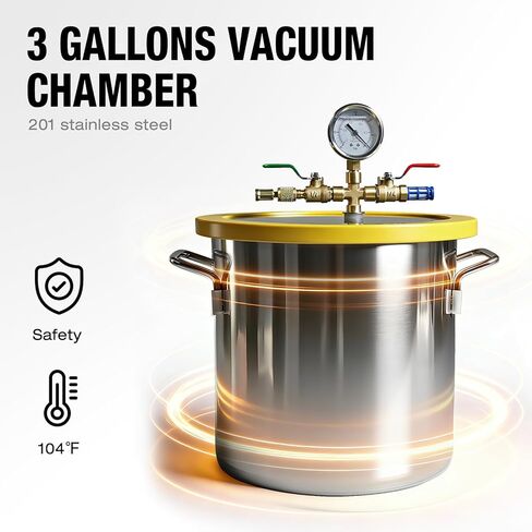 YELLOW JACKET غرفة تفريغ سعة 3 جالون مع طقم مضخة، مضخة تفريغ 3.5 CFM مع غرفة من الفولاذ المقاوم للصدأ، طقم غرفة تفريغ الغاز مع غطاء زجاجي مقسّى، زيت، خرطوم 4.92 قدم، من أجل تفريغ السيليكون الراتنجي in Saudi Arabia