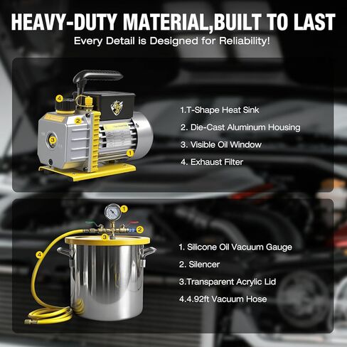 YELLOW JACKET غرفة تفريغ سعة 3 جالون مع طقم مضخة، مضخة تفريغ 3.5 CFM مع غرفة من الفولاذ المقاوم للصدأ، طقم غرفة تفريغ الغاز مع غطاء زجاجي مقسّى، زيت، خرطوم 4.92 قدم، من أجل تفريغ السيليكون الراتنجي in Saudi Arabia